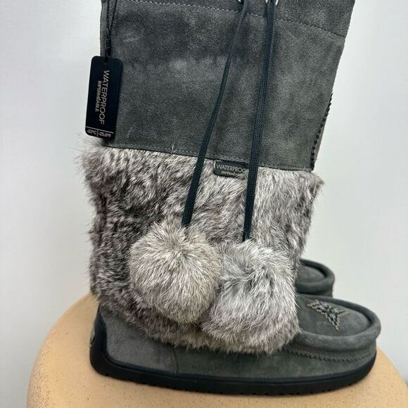 Manitobah Muk Luks Snowy Owl Charcoal Grey Suede Leather Waterproof Boot - Picture 8 of 13